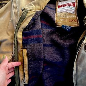 Abercrombie & Fitch Jacket Brown Canvas Military Fleece Lined Work Coat Men’s XL